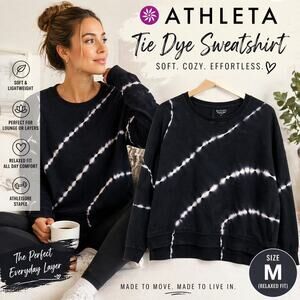Athleta Tie Dye Sweatshirt Medium Black White Oversized Cozy Pullover